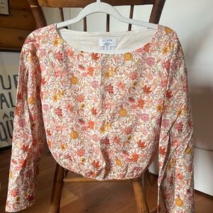 J.Crew Liberty London Floral Crop Long Sleeve Top - Pink Orange Yellow